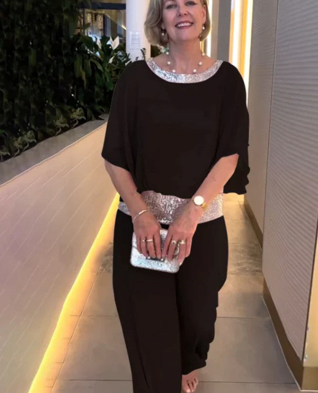 🌸2025 Elegancki dwuczęściowy zestaw Colorblock z cekinami