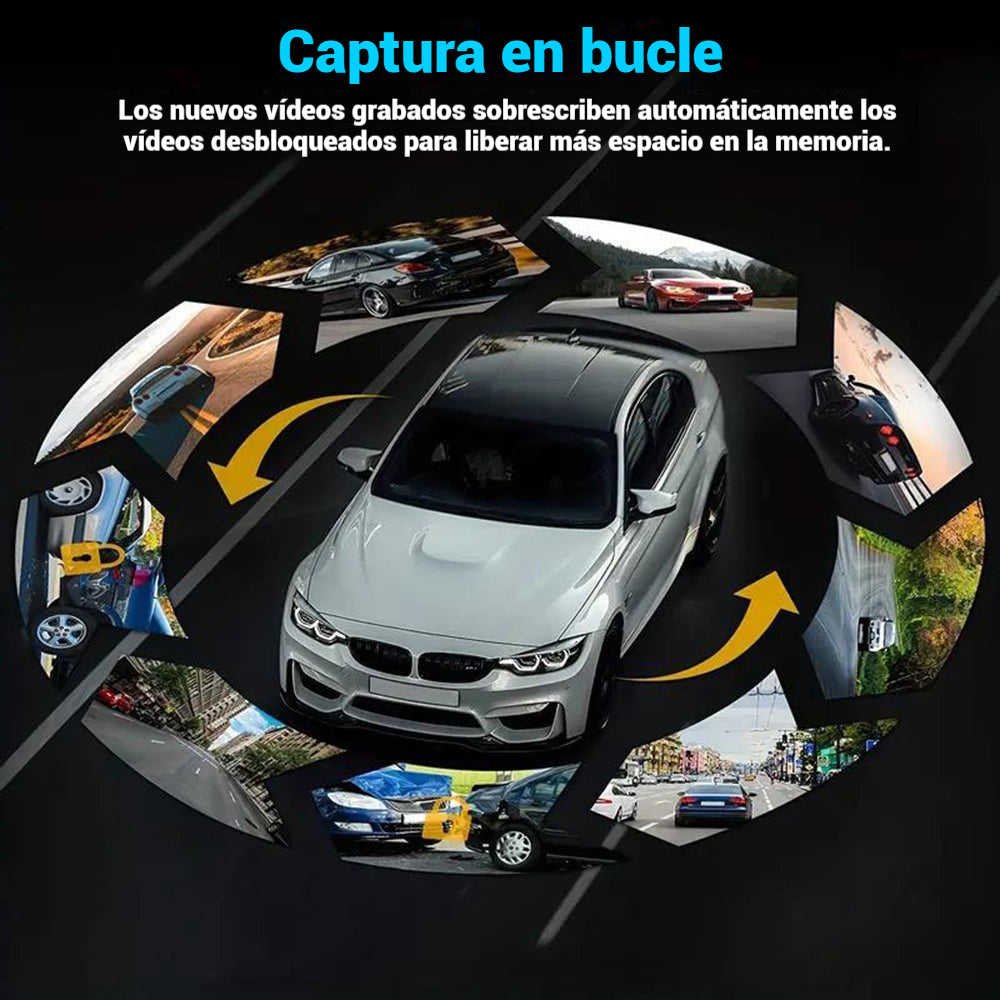 Cámara de visión triple (delantera y trasera + interior)