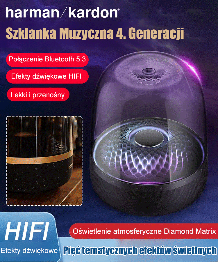 Nowe oszklone kolorowe światło bluetooth stereo